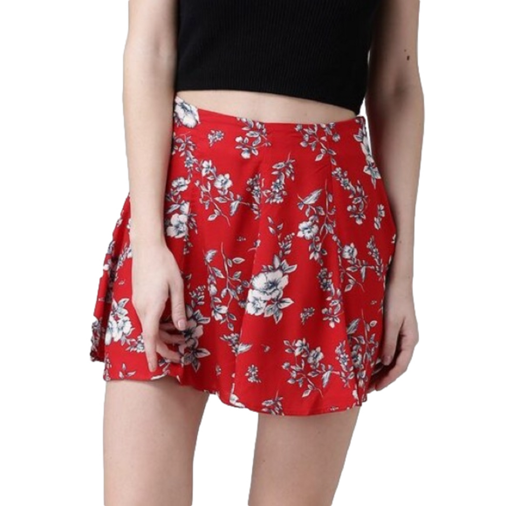 Red Floral Fit and Flare Mini Skirt Forever 21 Flowy Girly Skirt Summer Sz Small